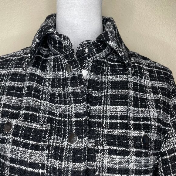 H&M Women's Black Check Thick Tweed Jacquard Shirt Jacket Accent Buttons Size XS - Picture 3 of 13